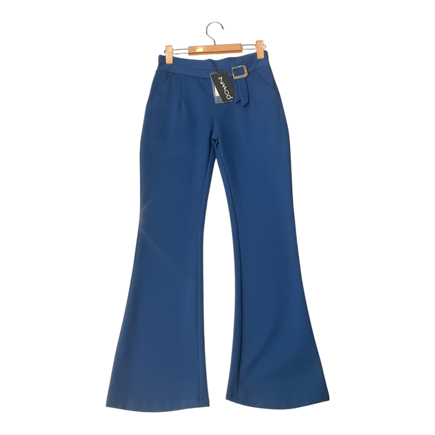 Navy Elegance Belted Flared Pants