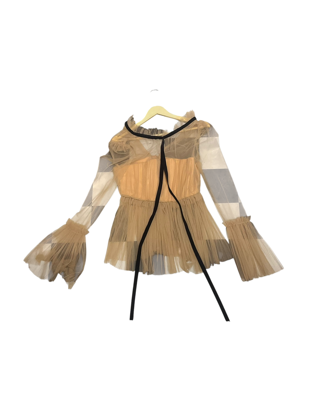 Mocha Sheer Ruffle Tie-Up Party Top