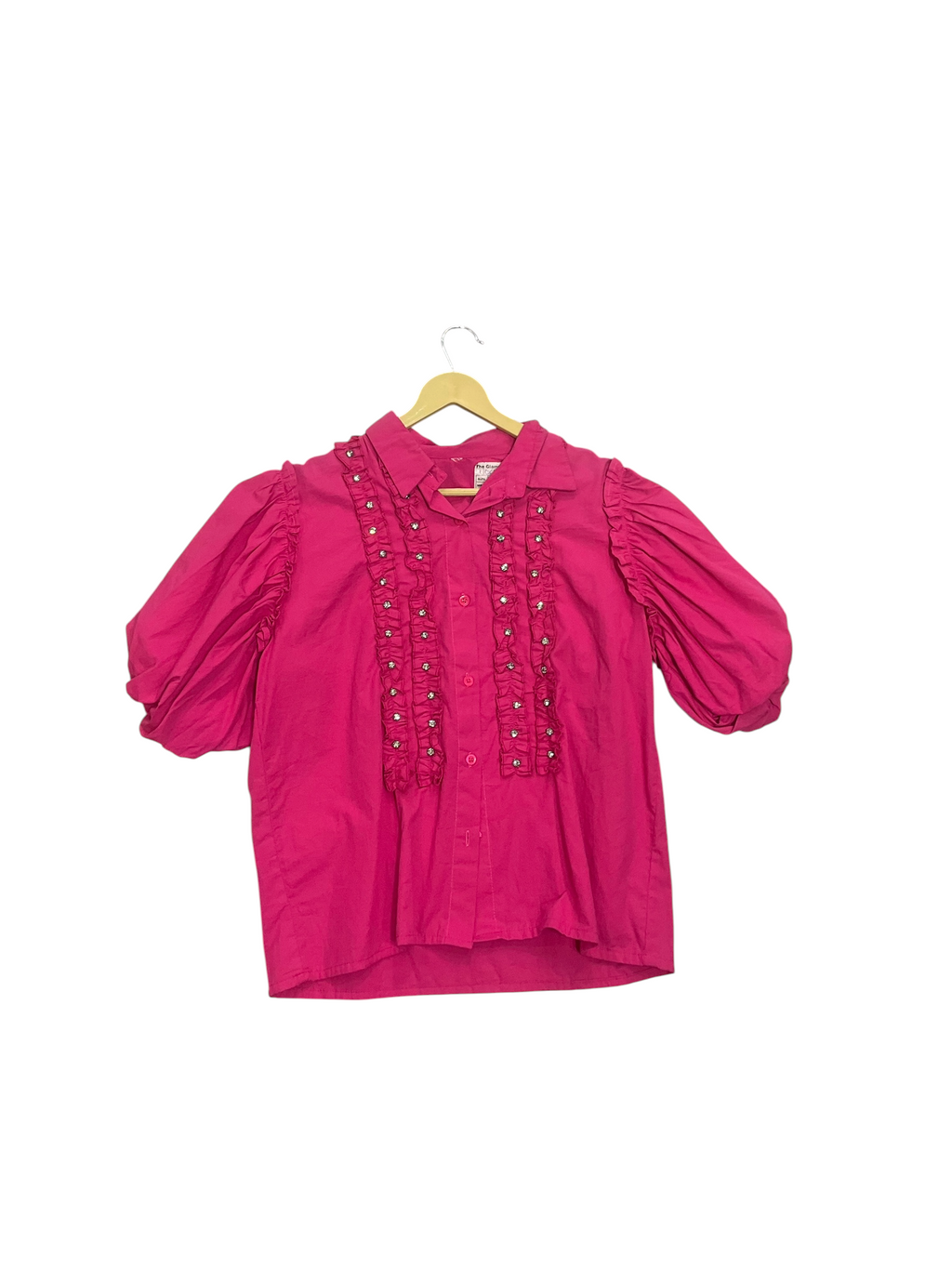 Fuchsia Charm Embellished Puff Sleeve Shirt