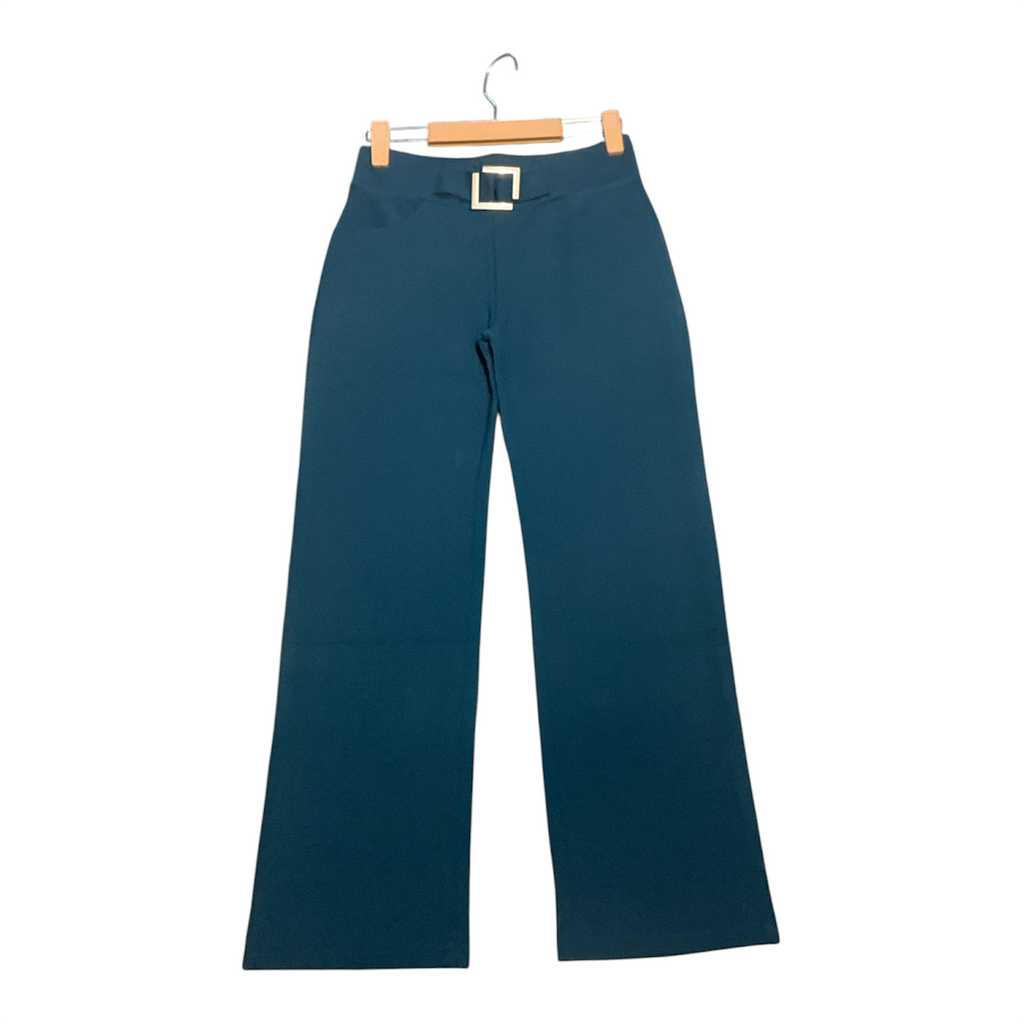 Tailored Deep Teal Straight-Fit Trousers with Belt