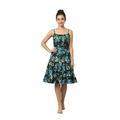 Women’s Floral Tiered Sundress – Blue & Teal Ruched Midi Dress