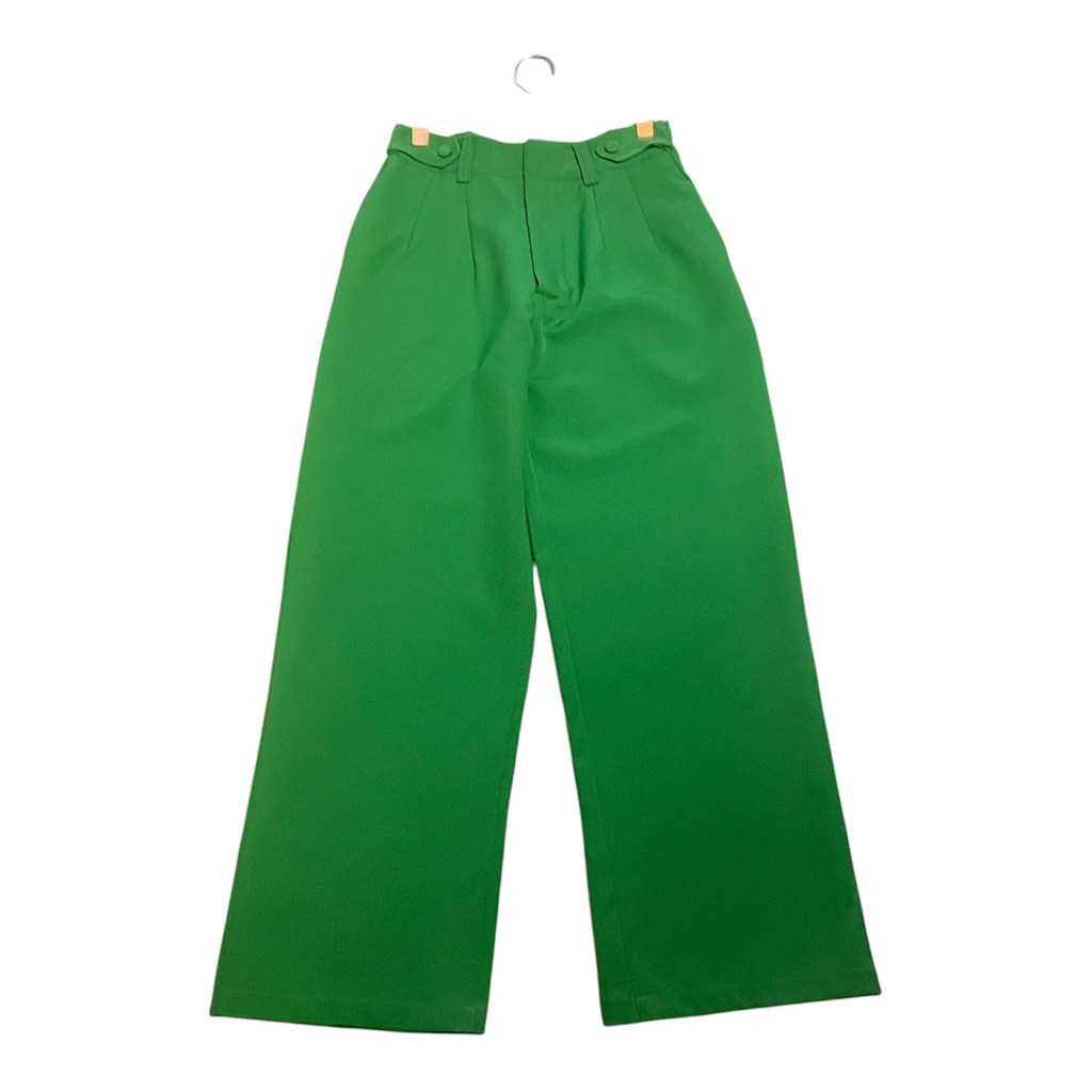 Vibrant Emerald Green Wide-Leg Pleated Trousers with Waist Tabs