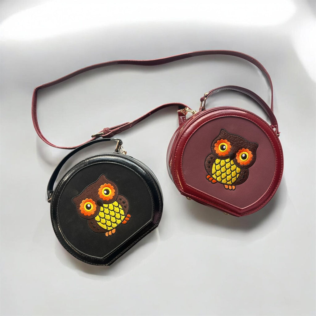 Cute Owl Embroidered Round Sling Bag