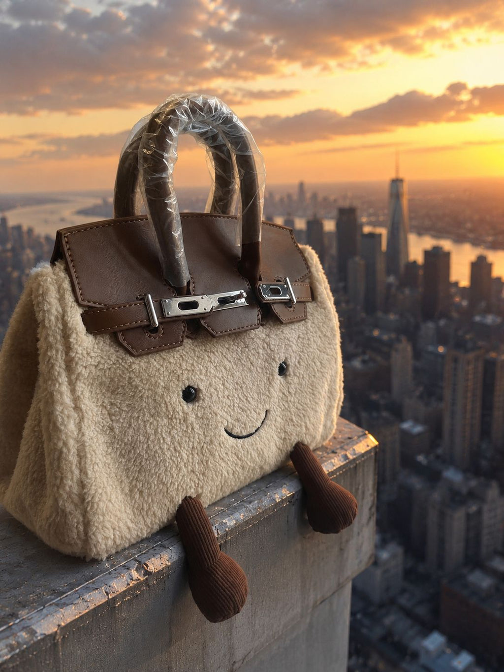 Cute Teddy Plush Smiley Tote Handbag (IMPORTED)