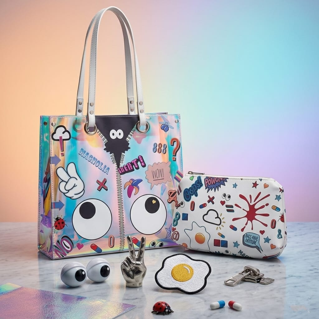 Pop Art Holographic Tote Bag Set with Matching Pouch