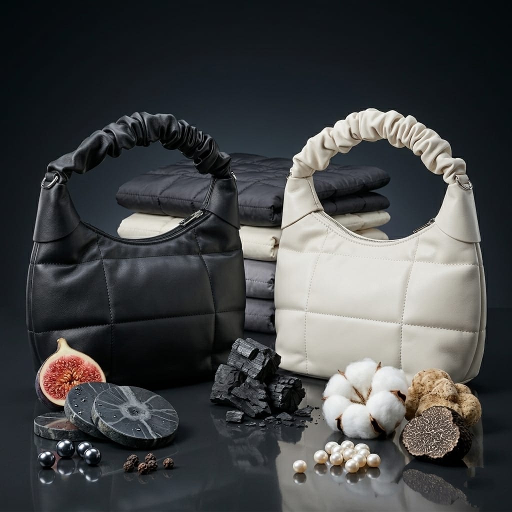 Ruched Handle Puffer Hand Bag