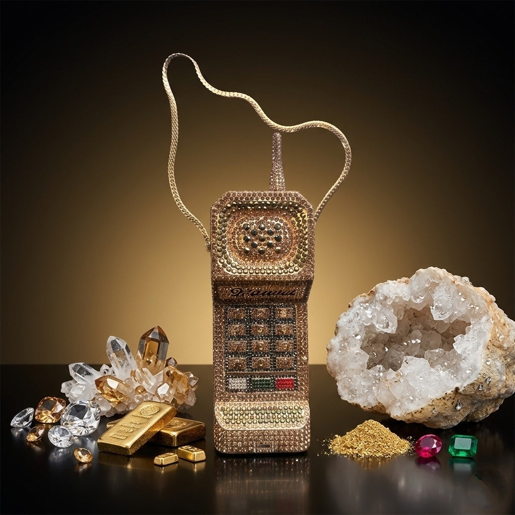 Retro Luxe Phone Crystal Clutch (IMPORTED)