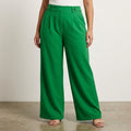 Vibrant Emerald Green Wide-Leg Pleated Trousers with Waist Tabs