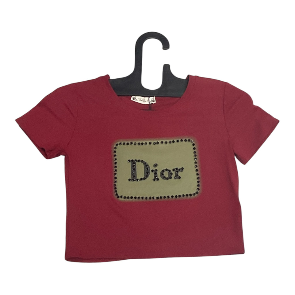 Dior Embellished Patch Logo Crop Top in Deep Burgundy