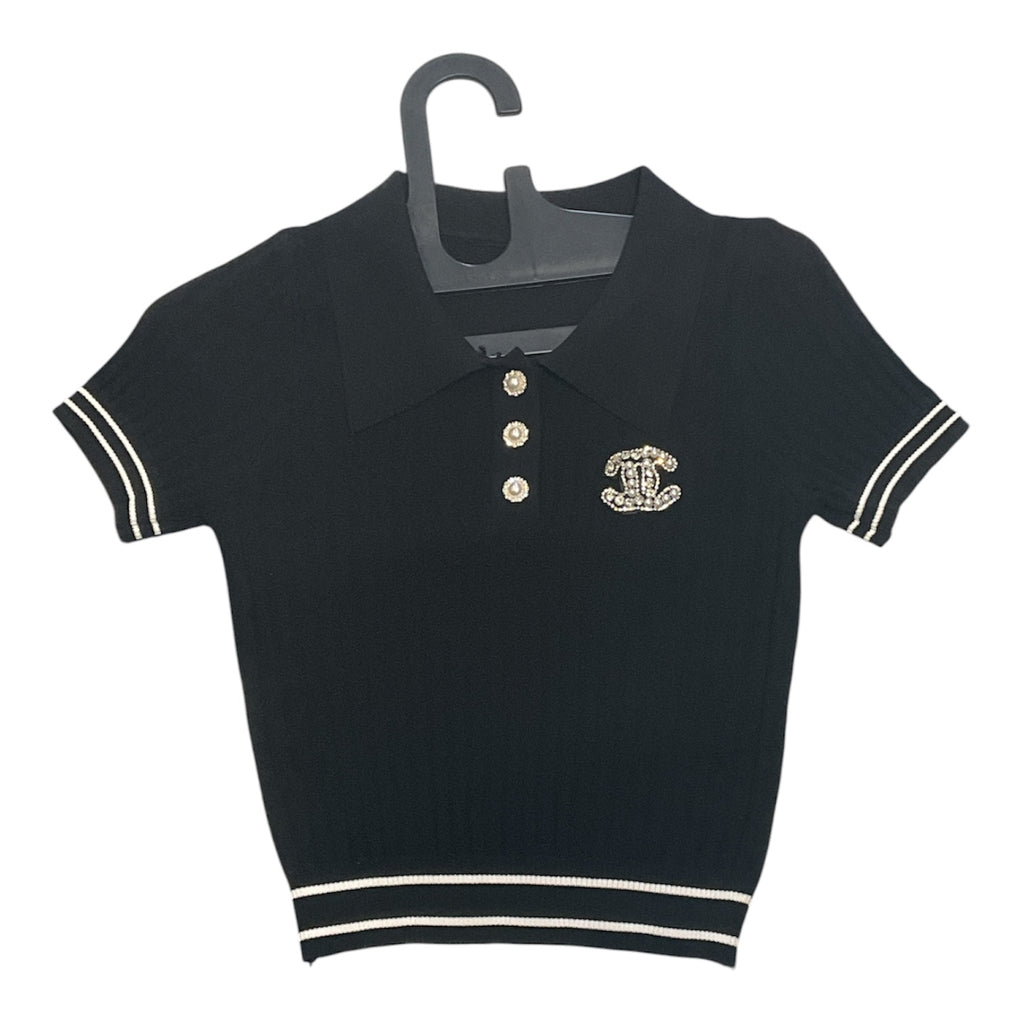 Iconic Logo Ribbed Knit Polo Crop Top