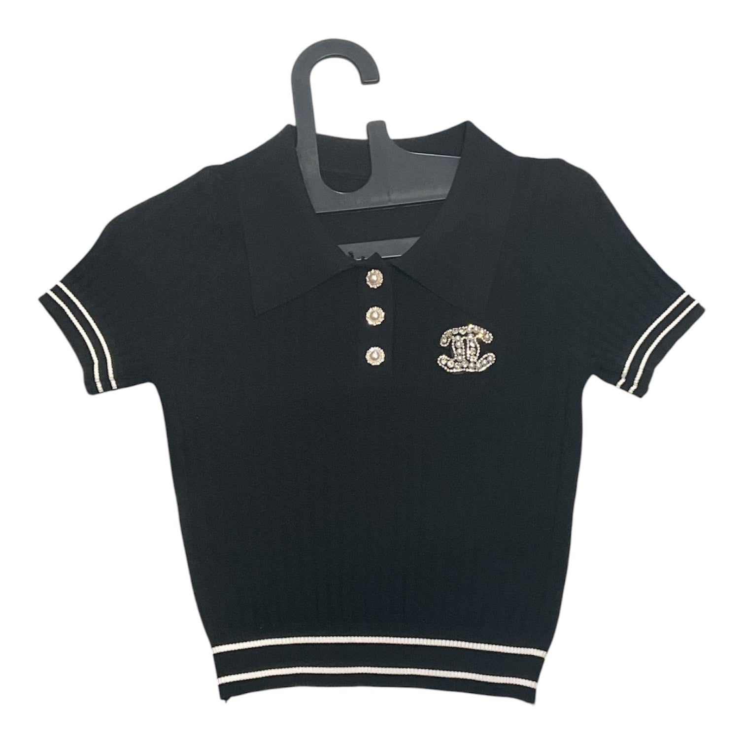 Iconic Logo Ribbed Knit Polo Crop Top