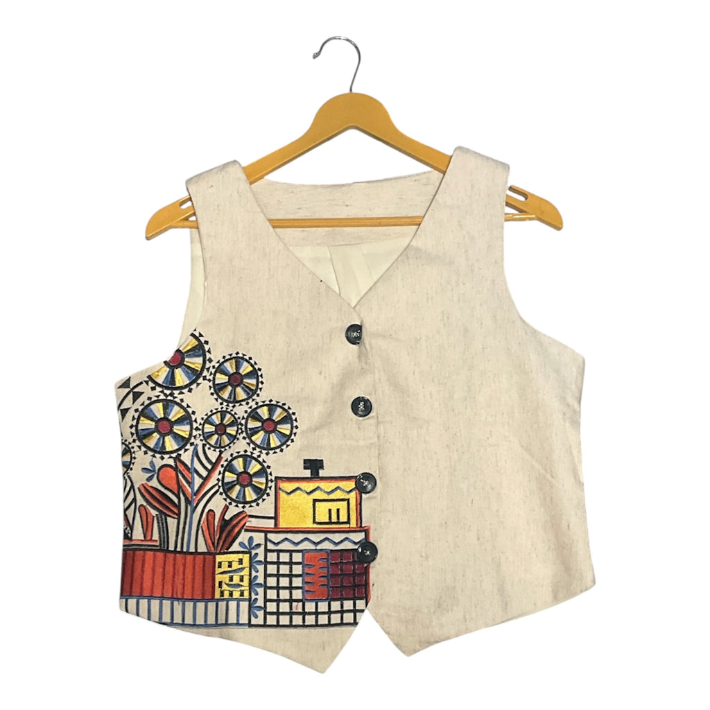 Artisan Embroidered Natural Linen Vest
