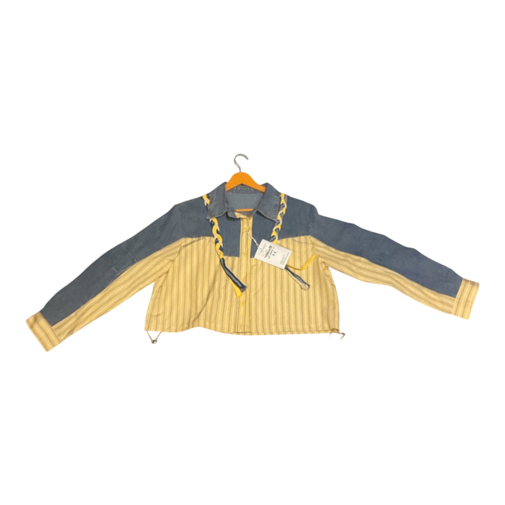 Patchwork Denim & Stripe Utility Cropped Jacket