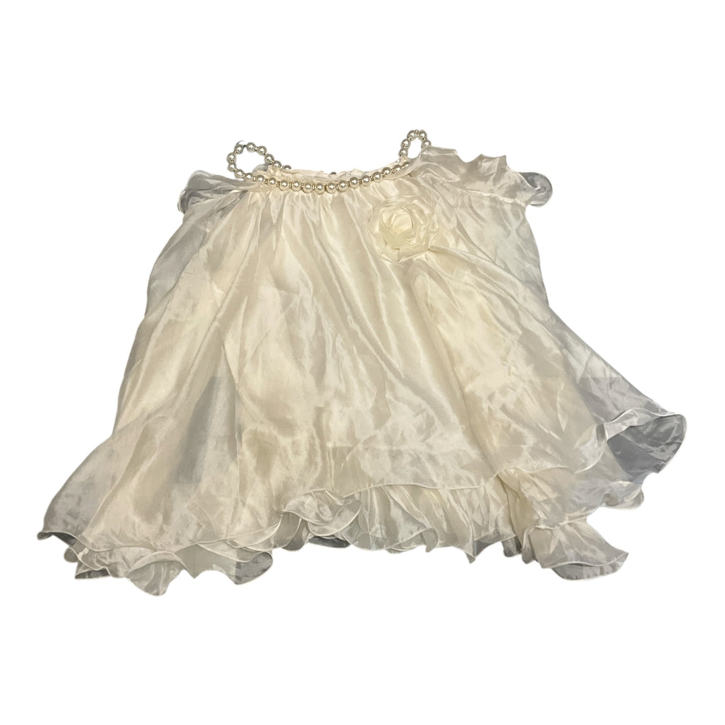 Ethereal Cream Organza Tiered Blouse with Pearl Neckline and Rose Appliqué