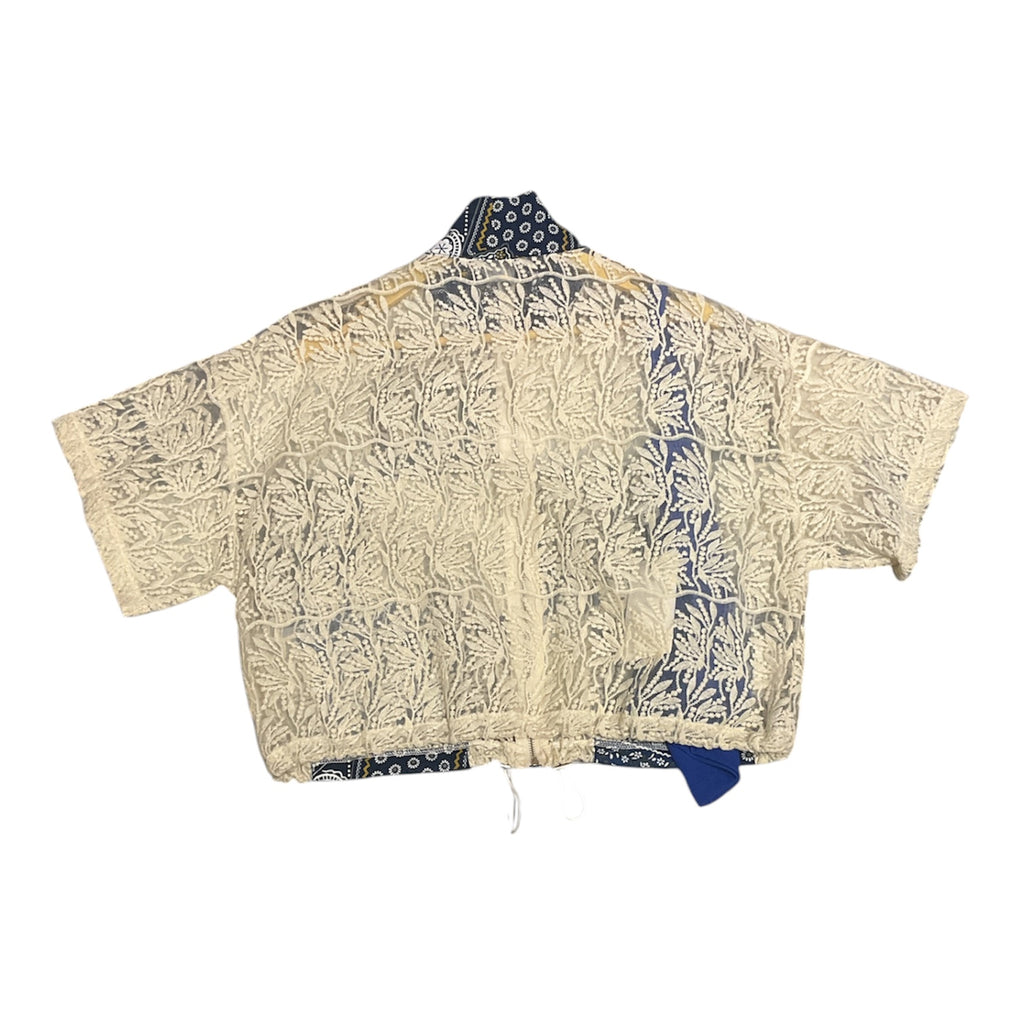 Unique Cropped Cream Lace Utility Jacket with Navy Paisley Patches