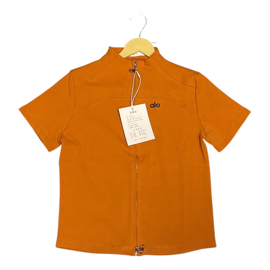 Alo Yoga Short Sleeve Full-Zip Technical Performance Top - Burnt Orange