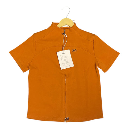 Alo Yoga Short Sleeve Full-Zip Technical Performance Top - Burnt Orange