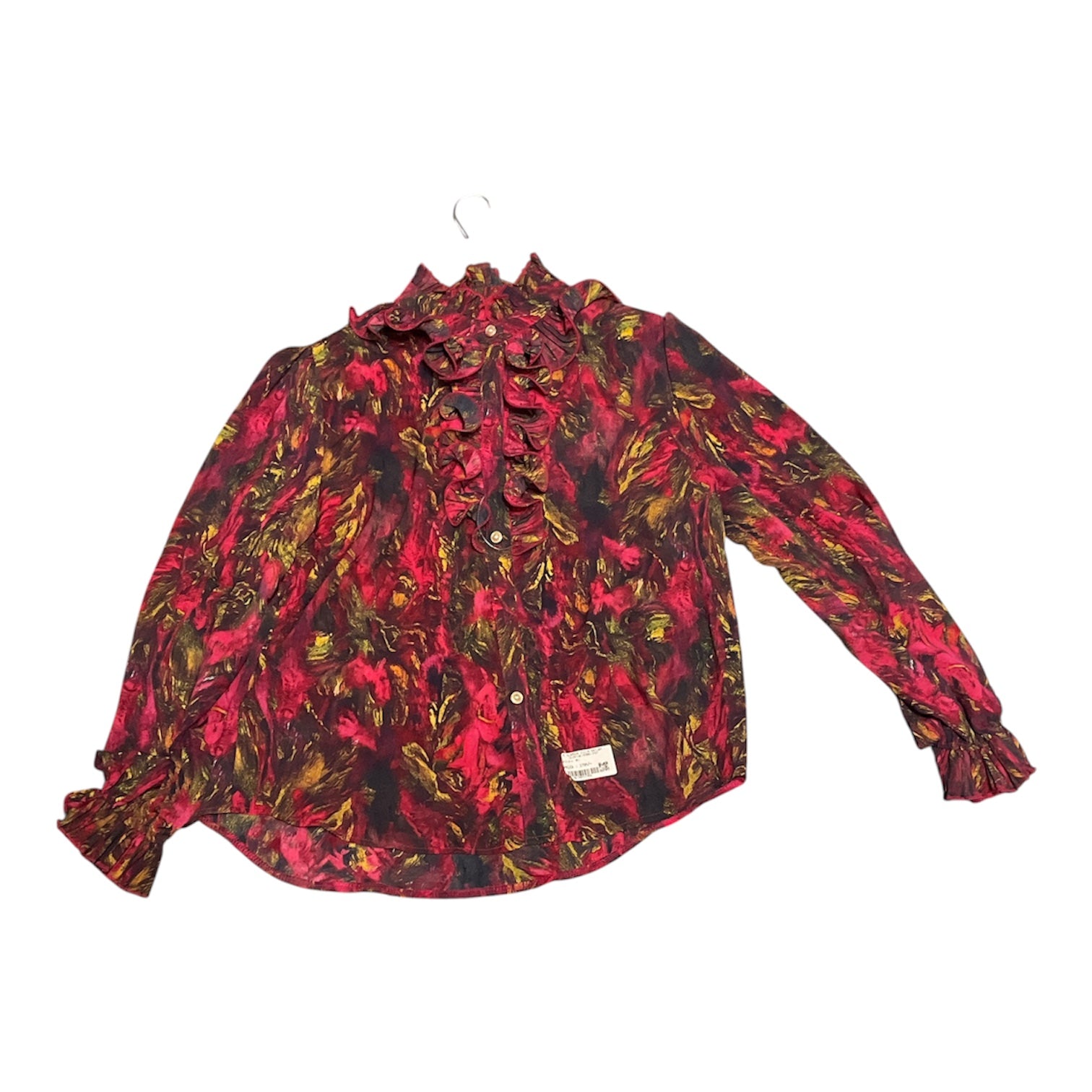 Elegant Abstract Magenta and Gold Ruffled Blouse