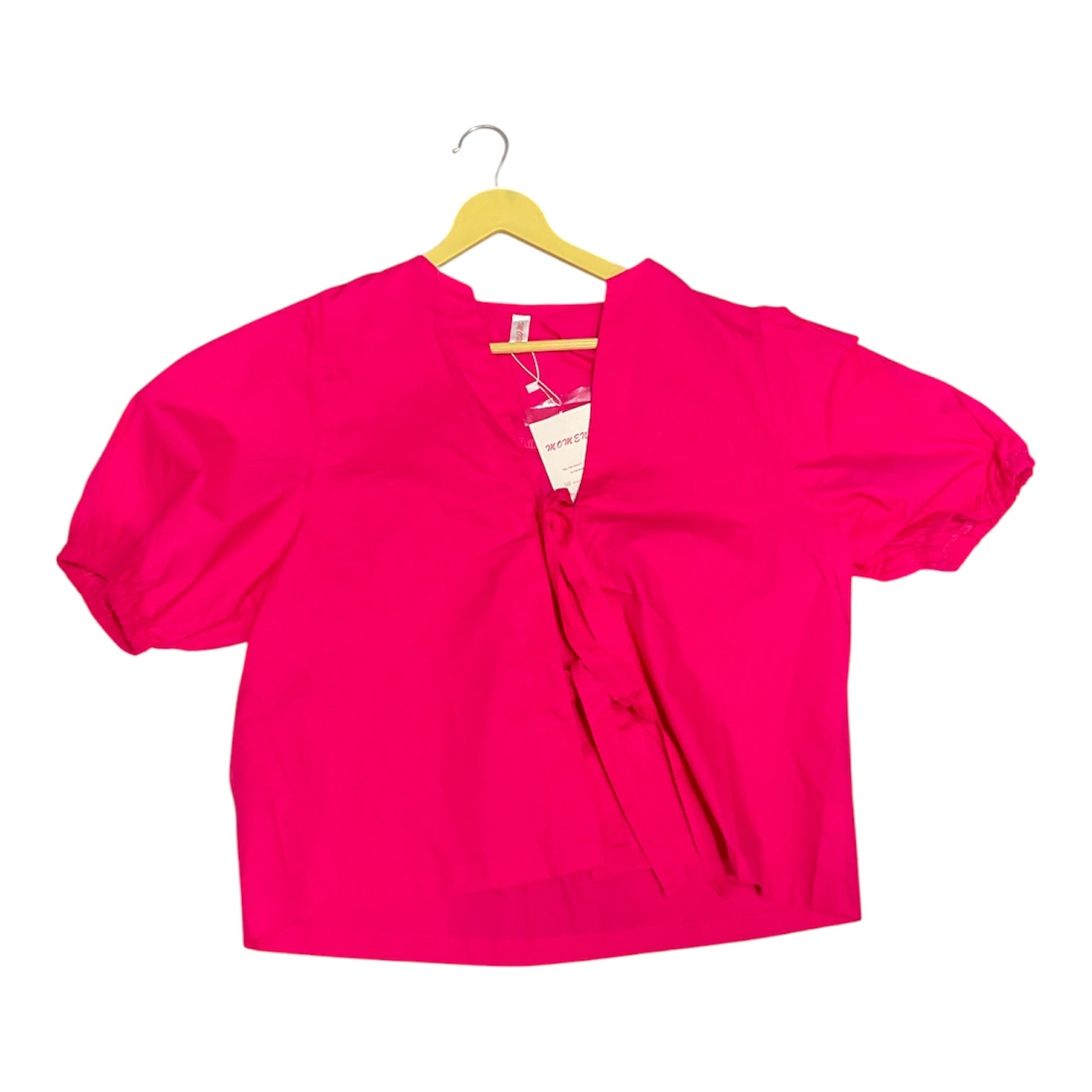 Magenta Puff-Sleeve Wrap Blouse