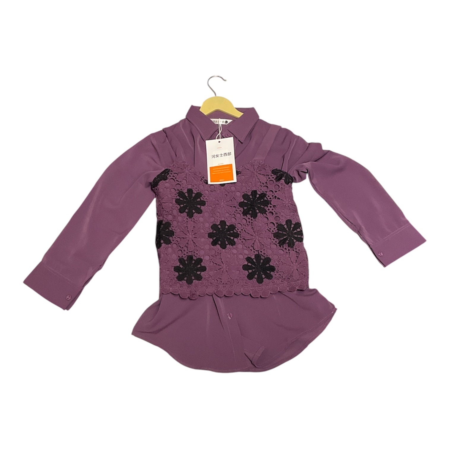 Lavender Lovelace: Intricate Floral Lace Layered Peplum Blouse - Magenta Purple