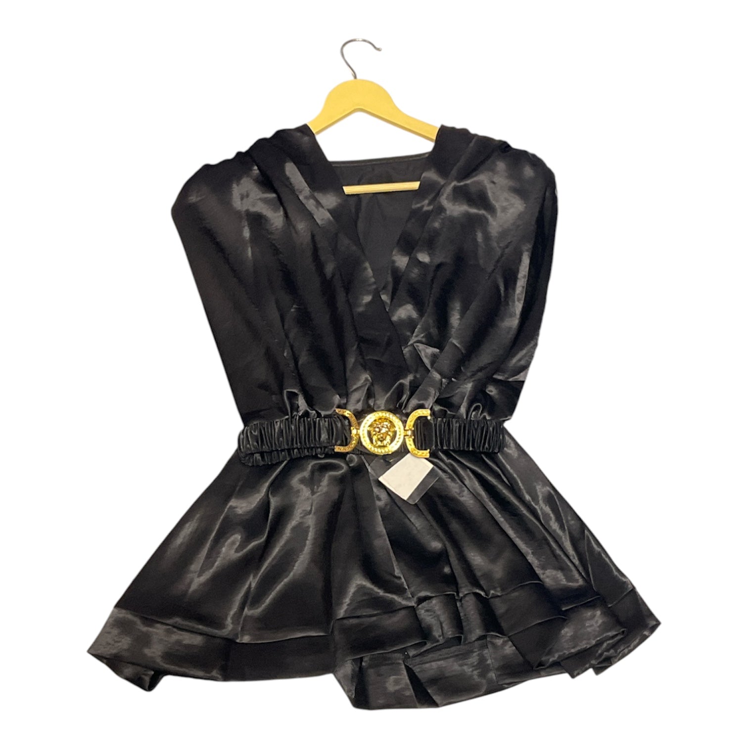 Midnight Luxe Belted Satin Peplum Top