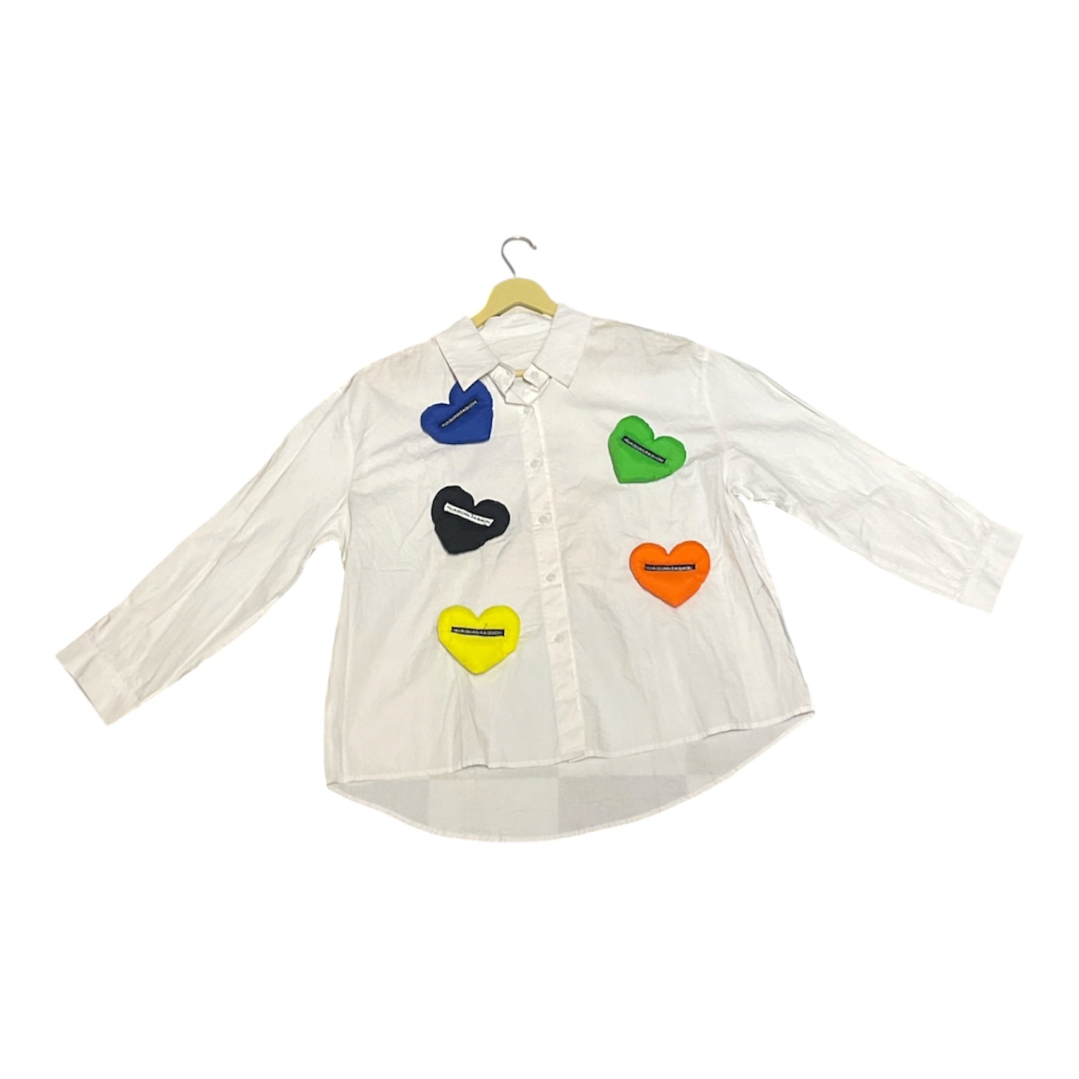 Color Pop Heart Patch Oversized White Shirt