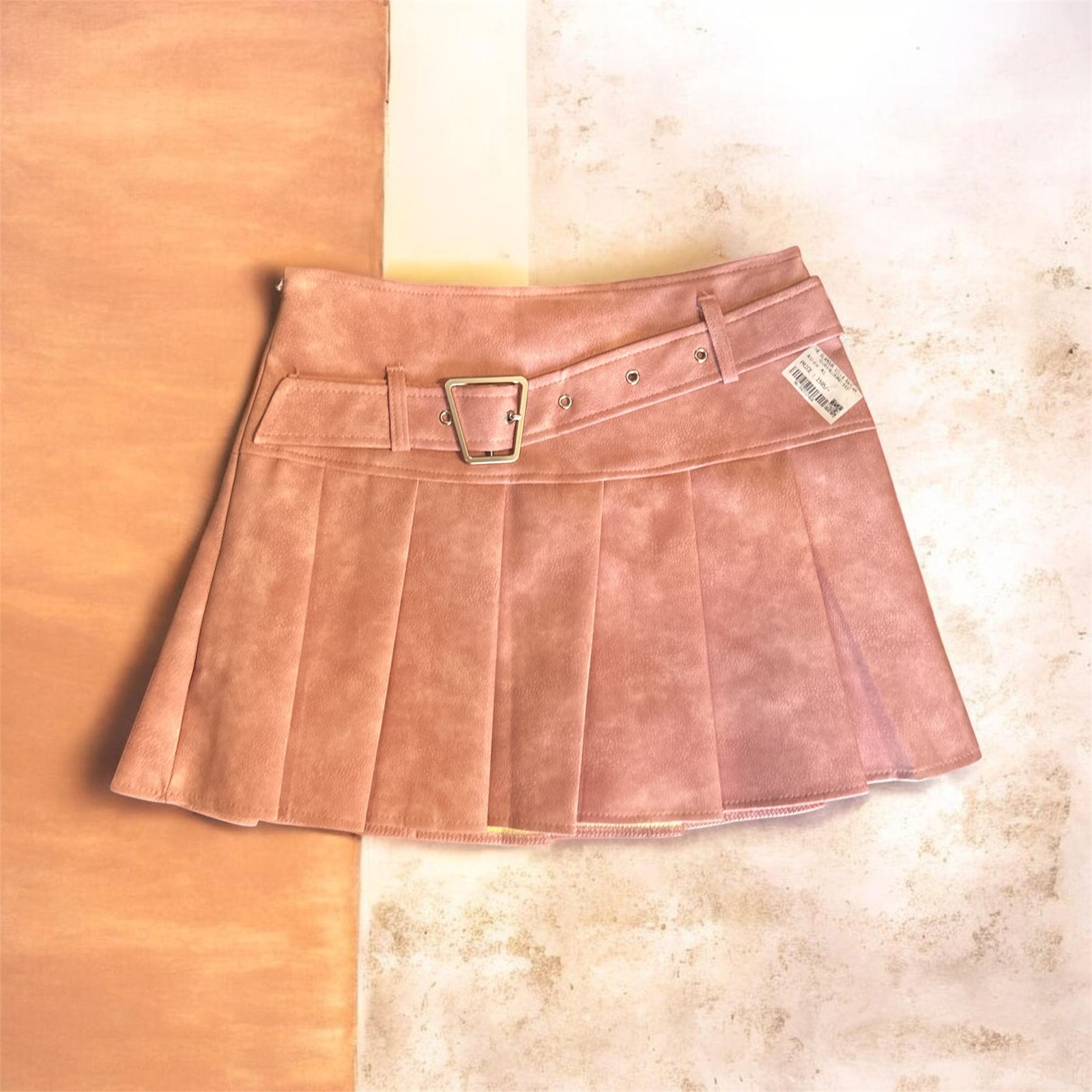 Blush Pink Belted Pleated Mini Skirt