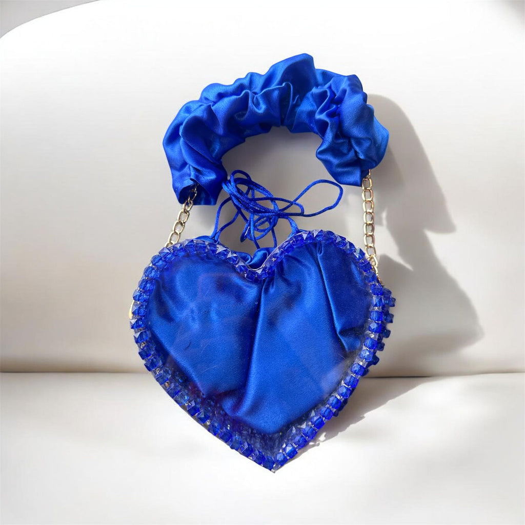 Royal Blue Heart-Shaped Satin Evening Handbag
