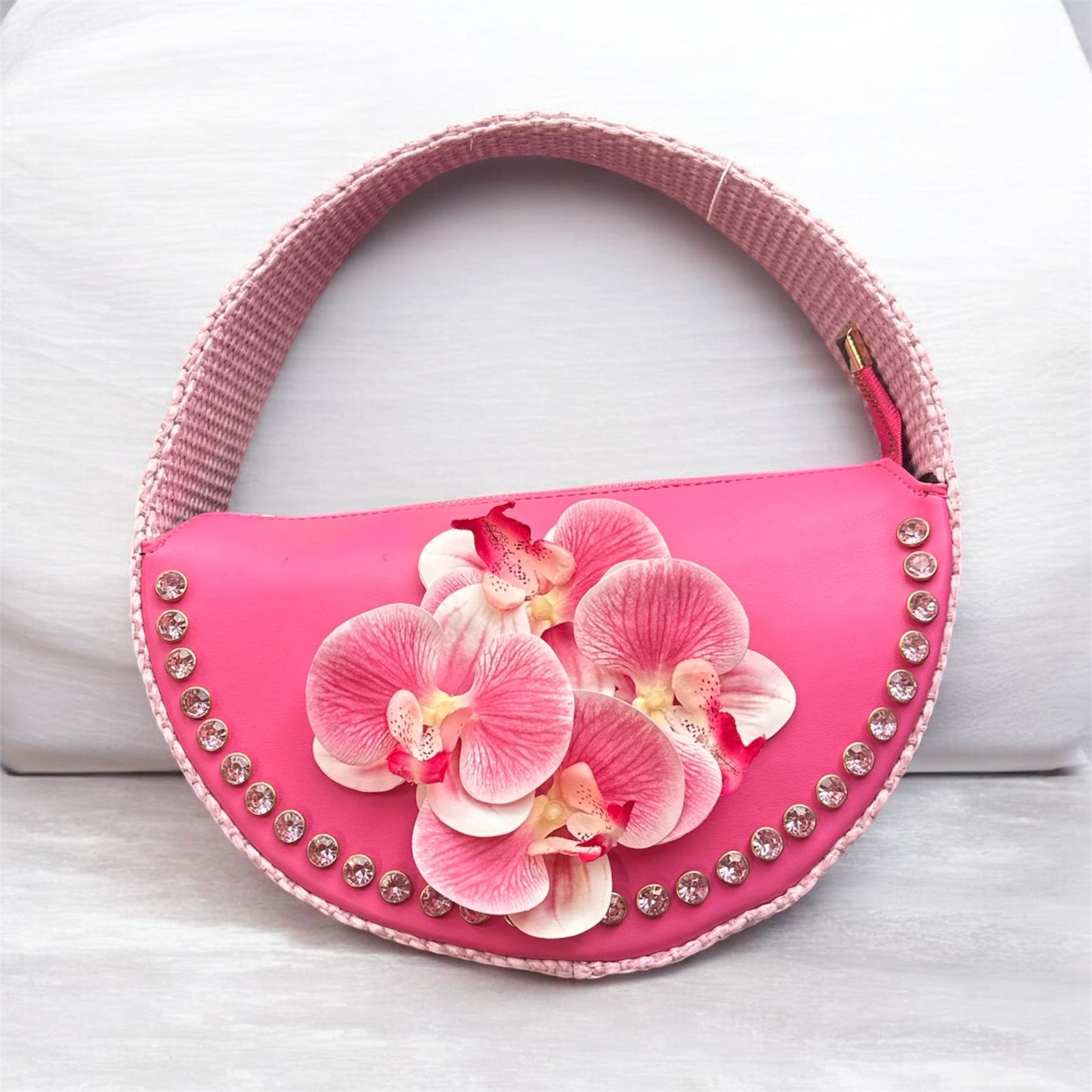 Petal Glow Half-Moon Handbag