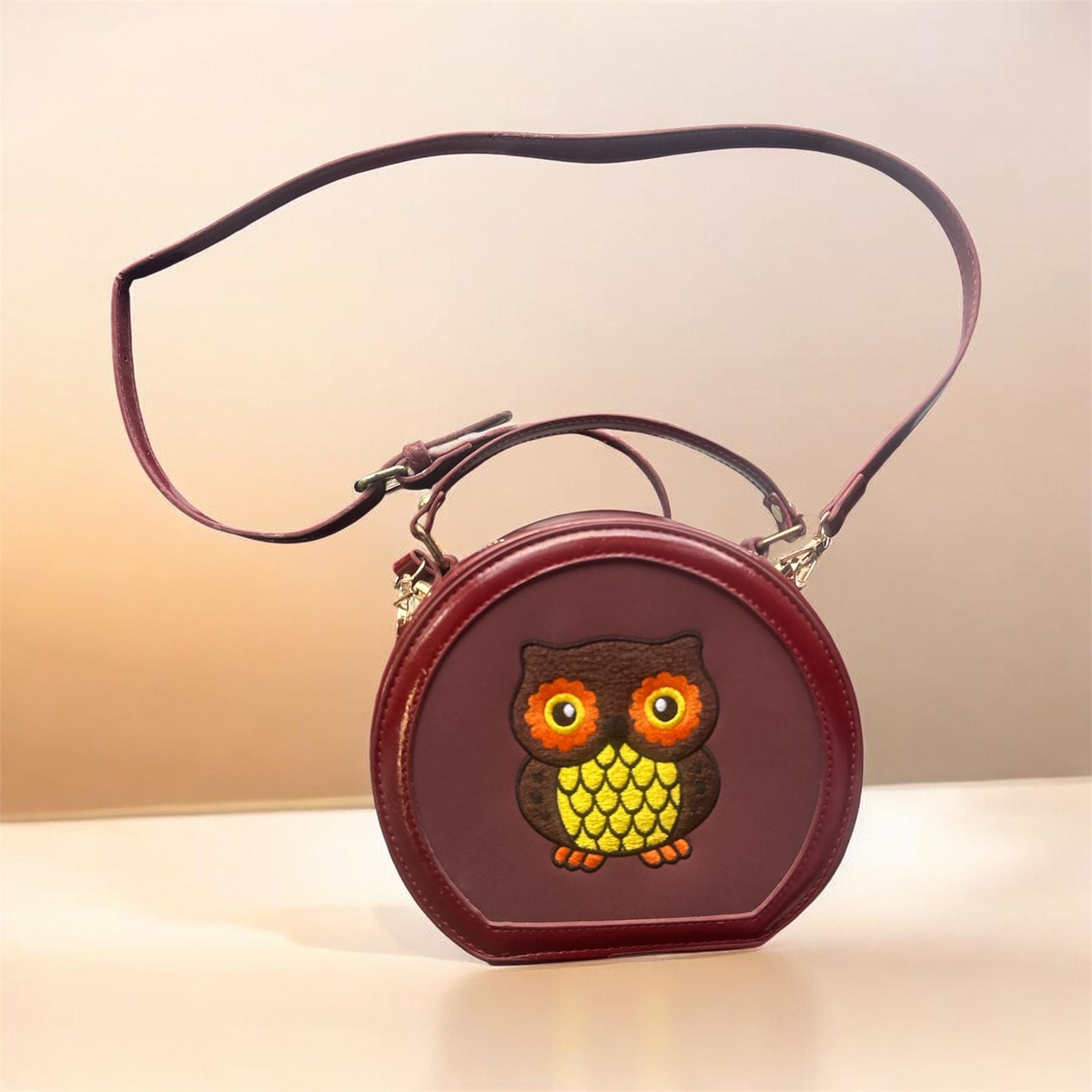 Cute Owl Embroidered Round Sling Bag