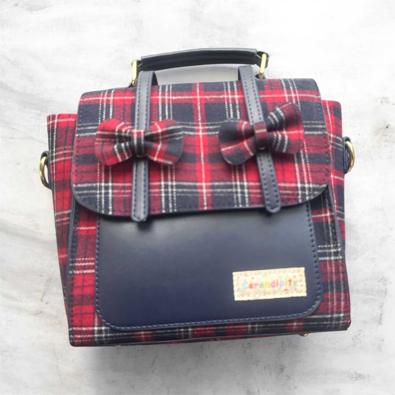 Elegant Plaid Bow Accent Satchel Handbag