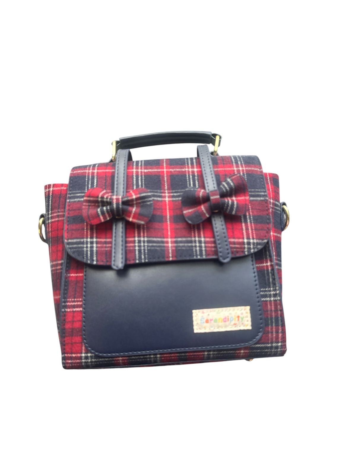 Elegant Plaid Bow Accent Satchel Handbag