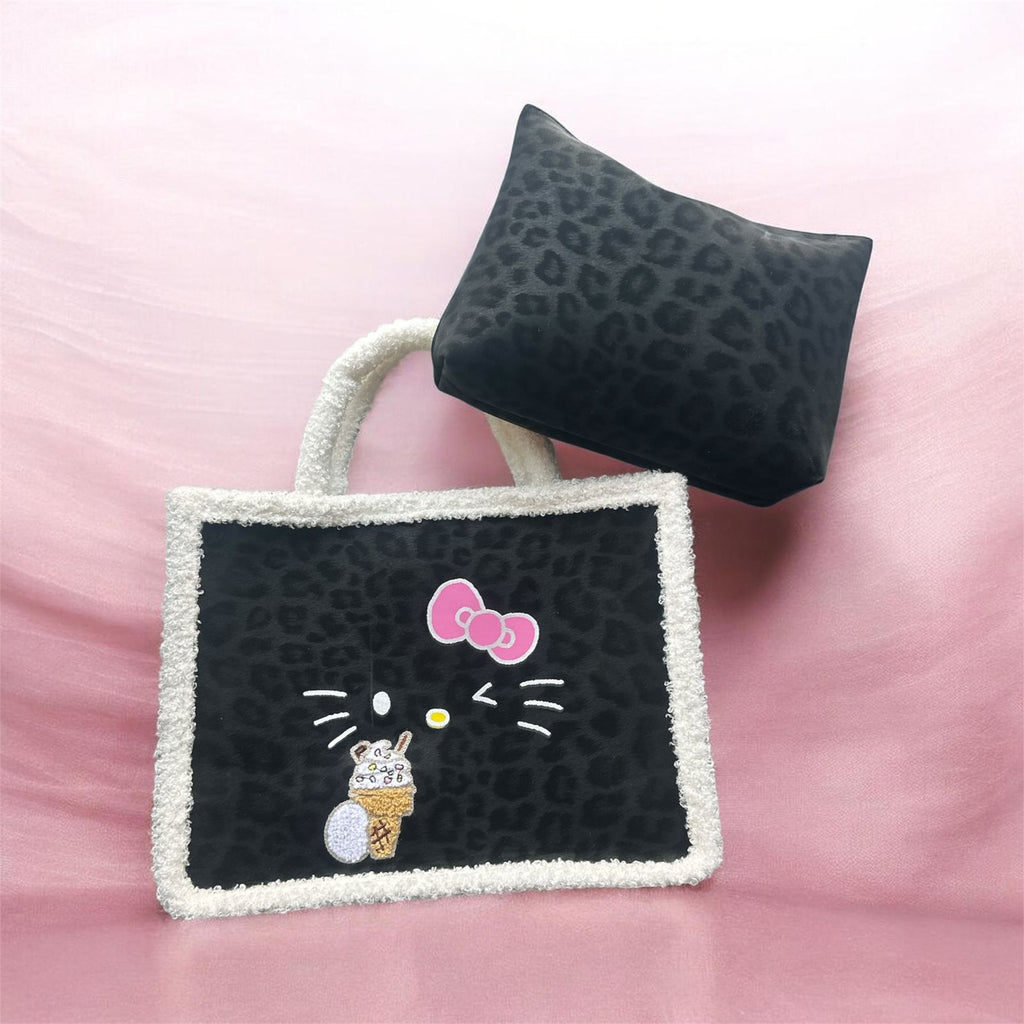 Cute Kitty Leopard Print Teddy Tote Bag