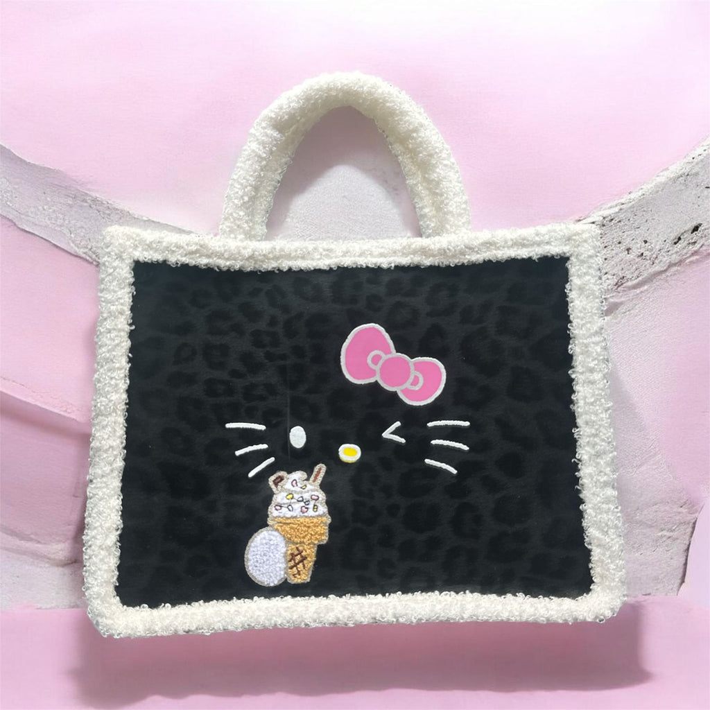 Cute Kitty Leopard Print Teddy Tote Bag