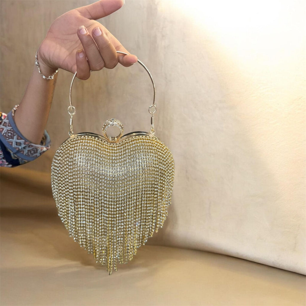 Golden Heart Crystal Tassel Clutch (IMPORTED)