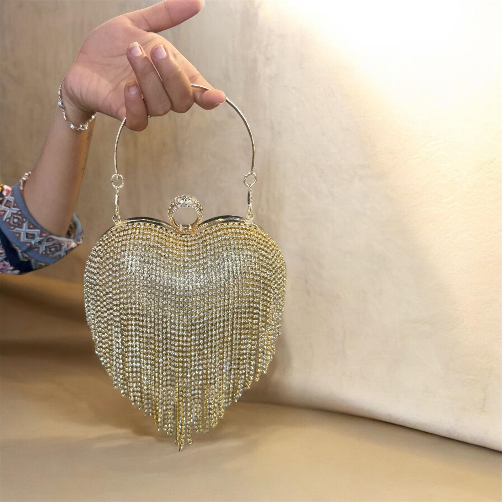Golden Heart Crystal Tassel Clutch (IMPORTED)