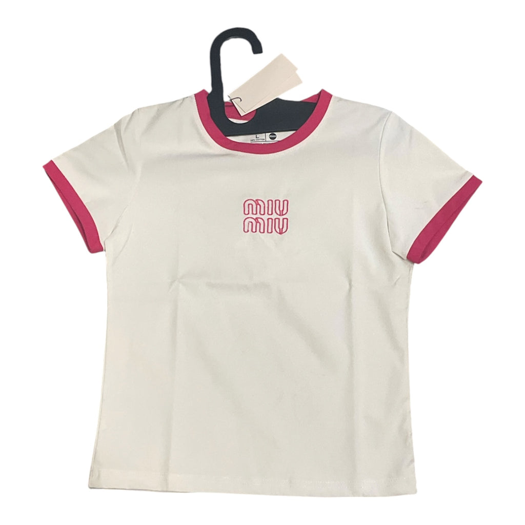 White & Pink Aesthetic Cropped T-Shirt