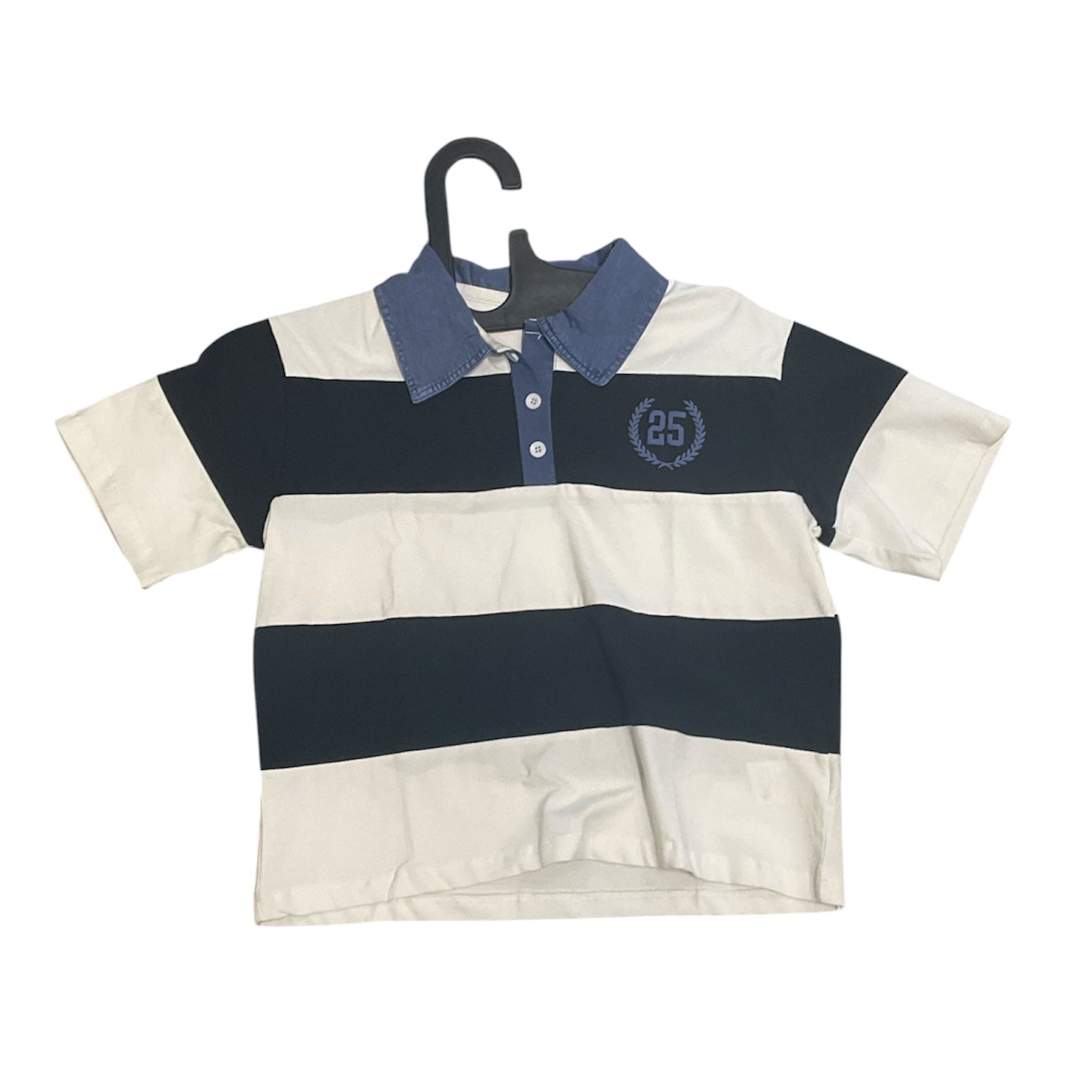 Navy & White Striped Polo T-Shirt for Women