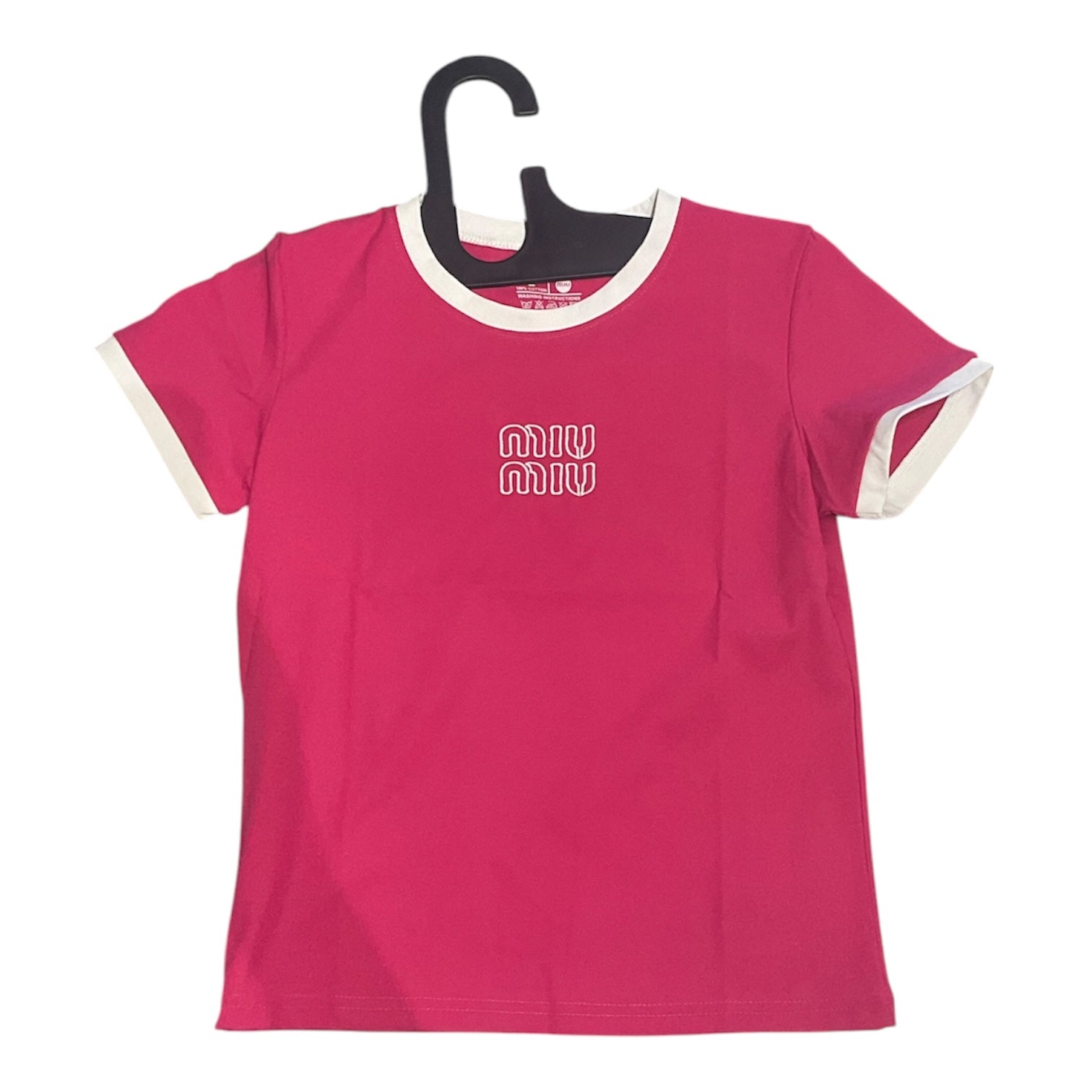 Pink Minimal Graphic Ringer T-Shirt for Women