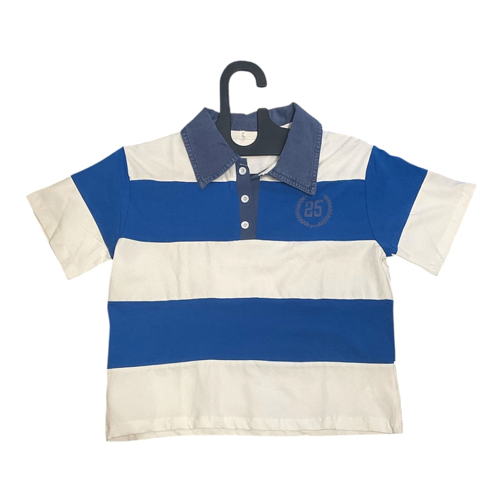 Navy & White Striped Polo T-Shirt for Women