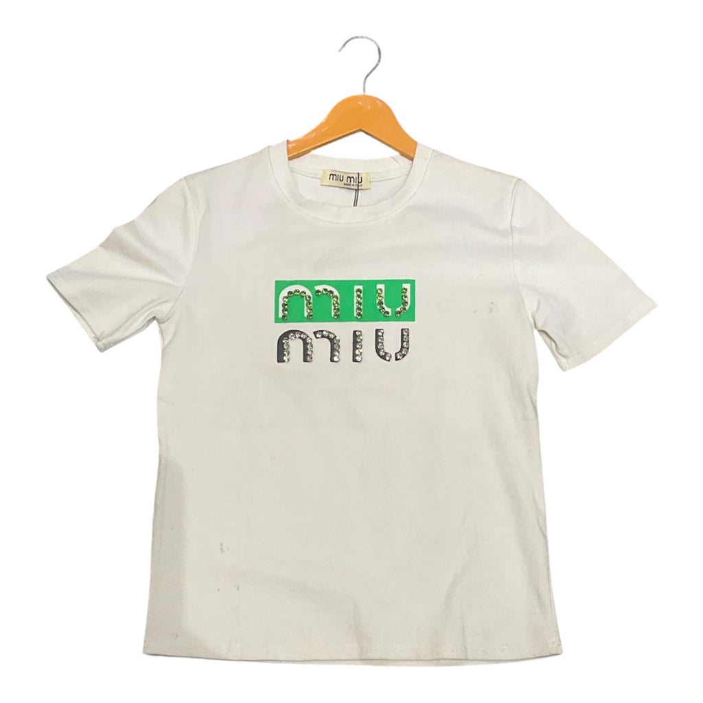 Luxe Logo Rhinestone Graphic Tee – White