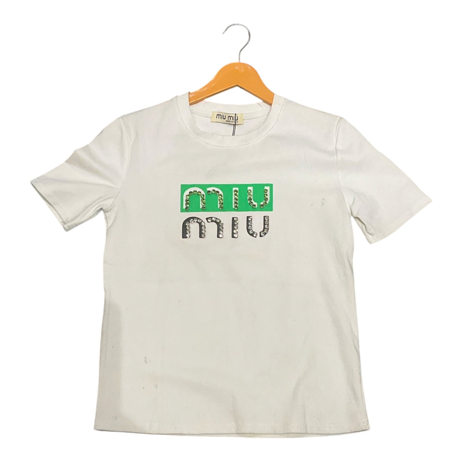 Luxe Logo Rhinestone Graphic Tee – White