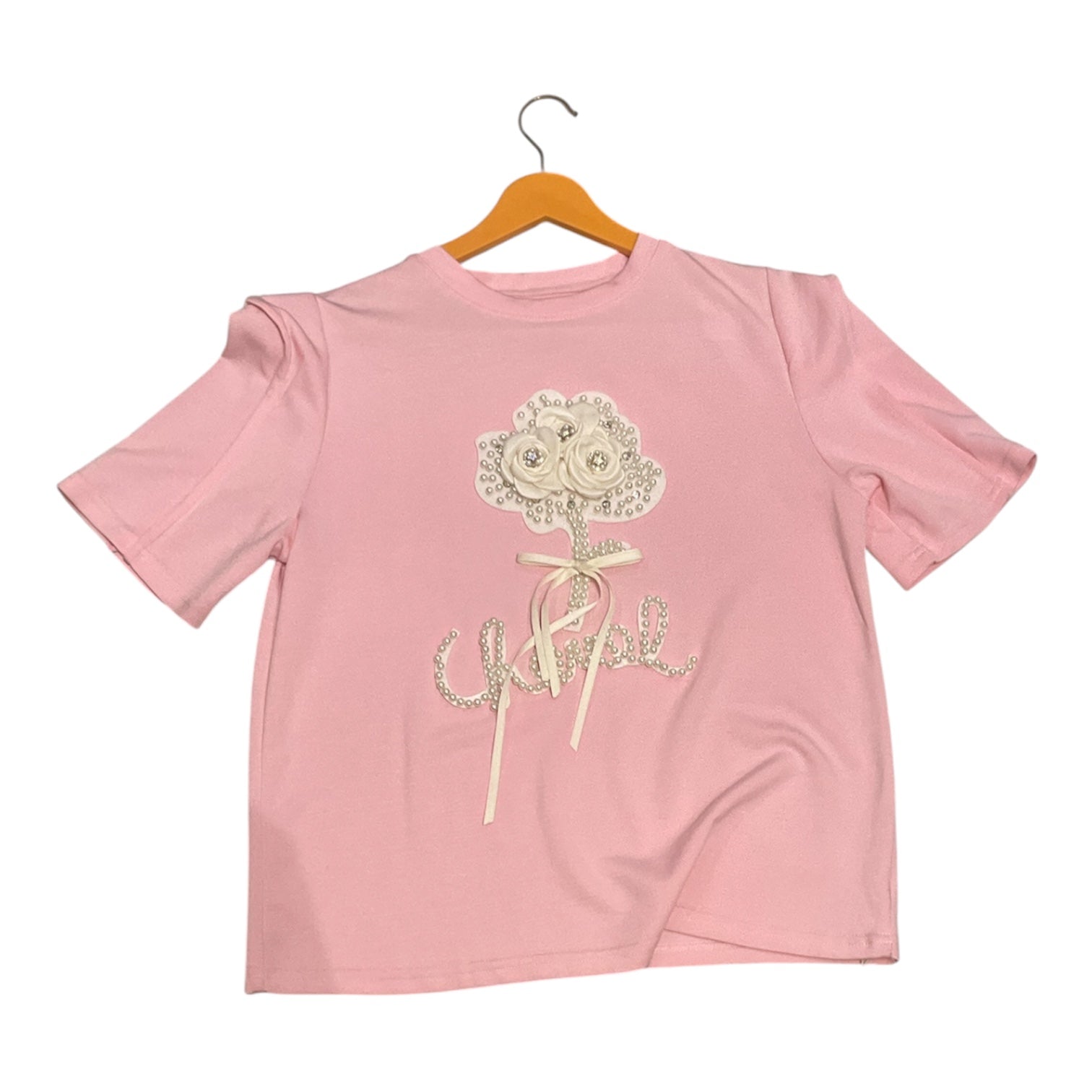 Botanical Pearl Embellished Tee – Olive