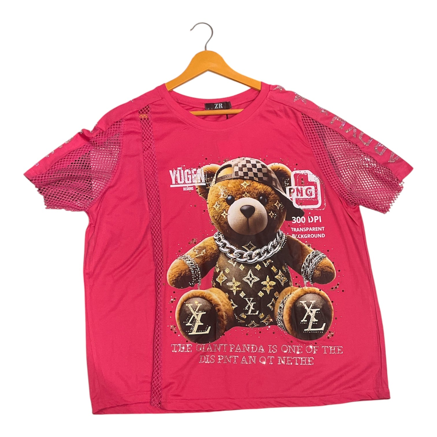 The "NY Bear" Rhinestone Mesh Tee – Red