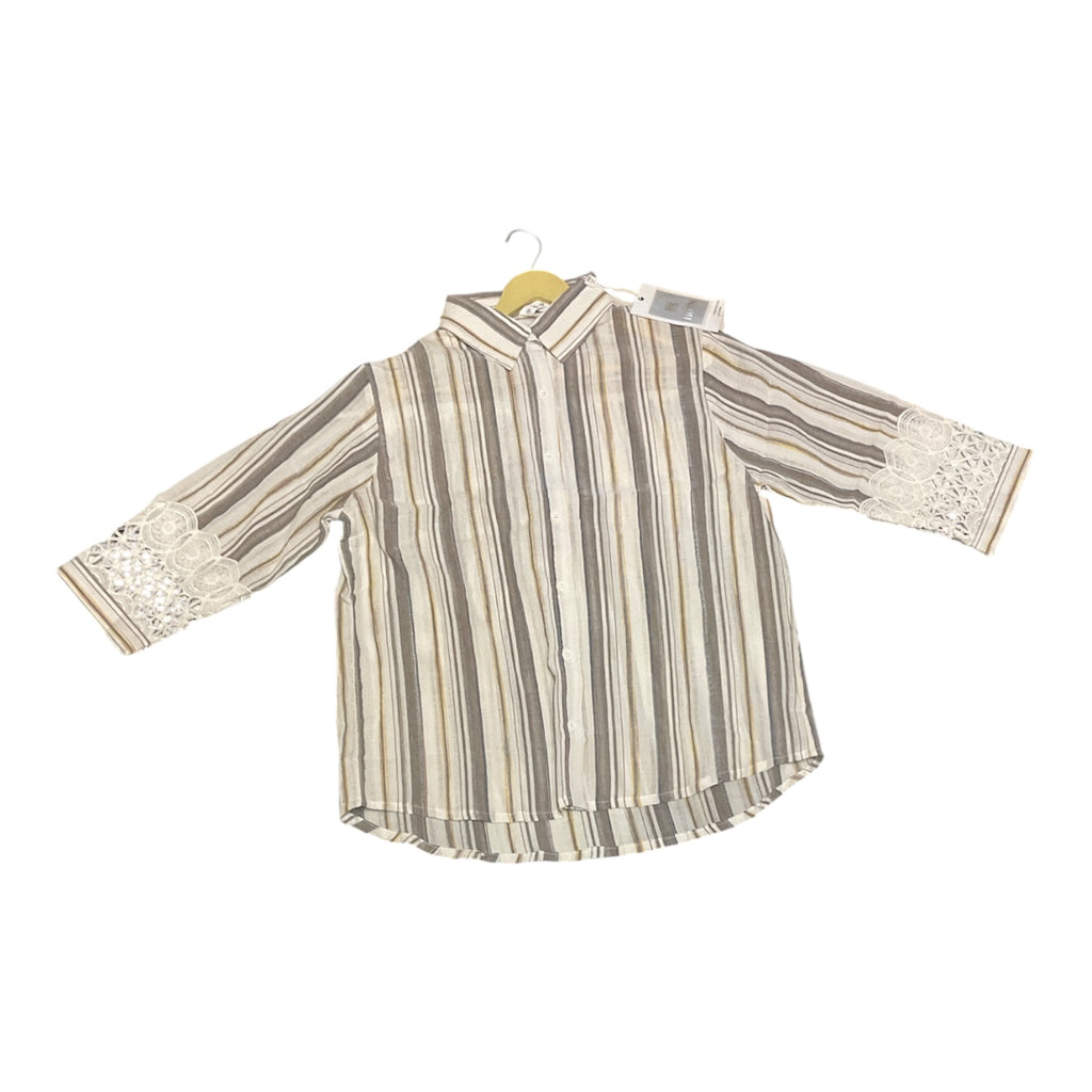 Striped Lace-Trim Button-Down