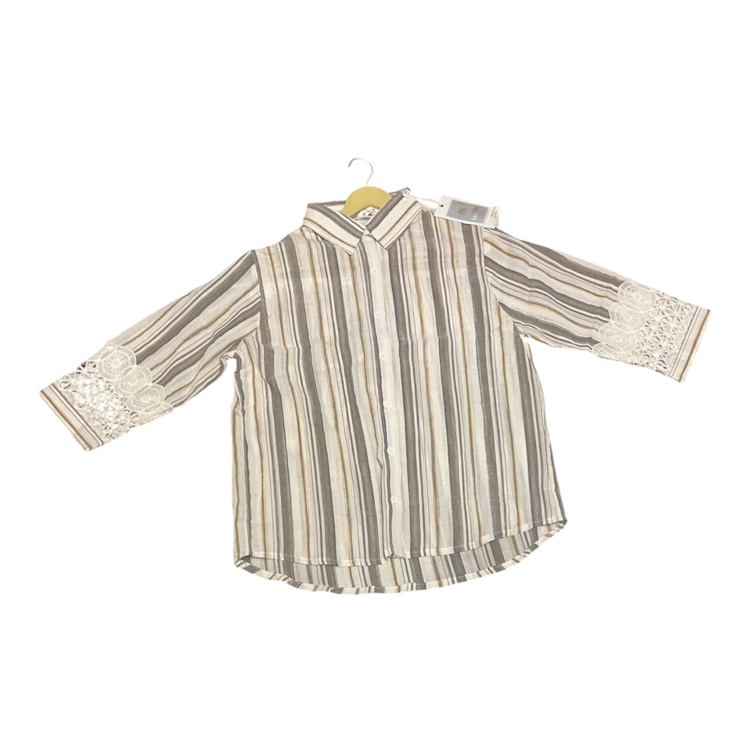 Striped Lace-Trim Button-Down