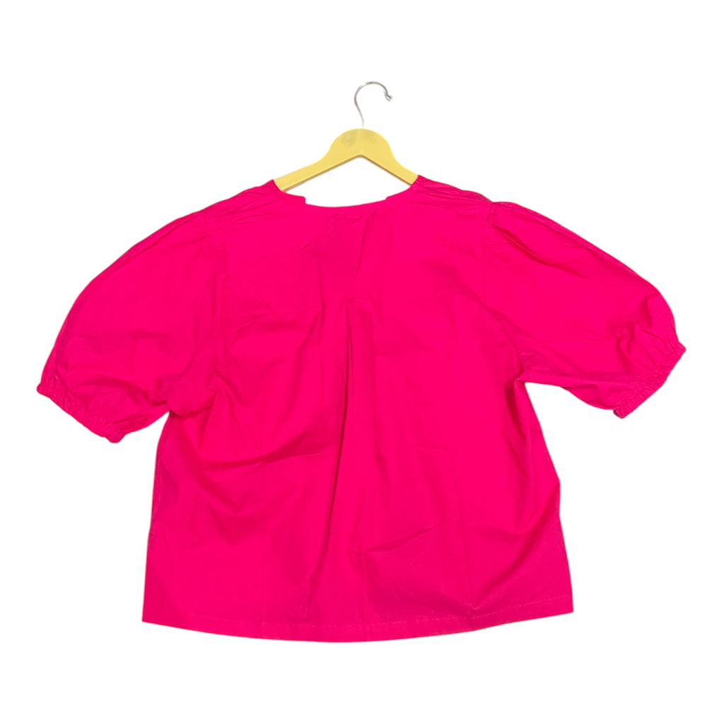 Magenta Puff-Sleeve Wrap Blouse
