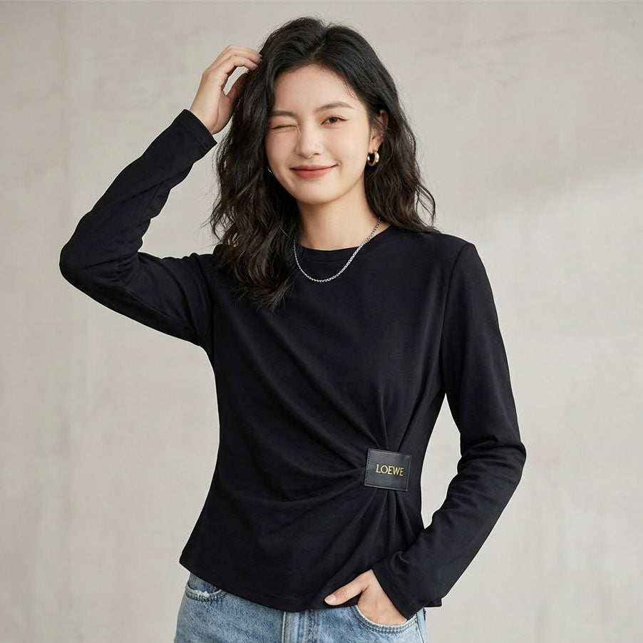 Signature Ruched Long-Sleeve Top (IMPORTED)