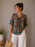 Floral Ruffle V-Neck Boho Top
