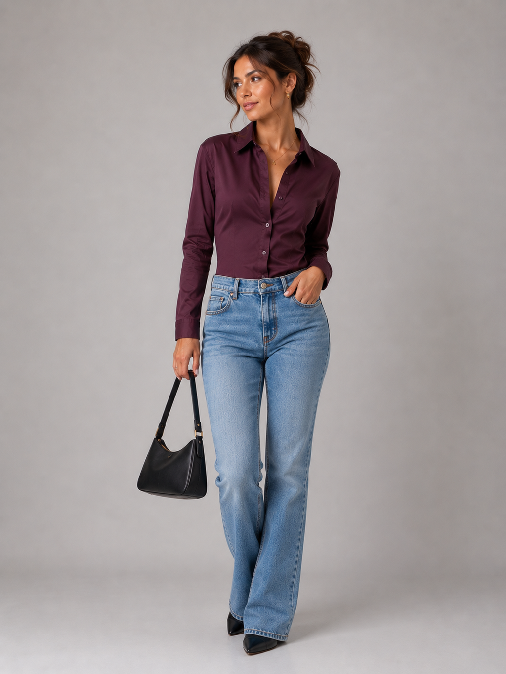 Plum Luxe Satin Fit Shirt Top